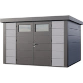 Abri en acier galvanisé gris clair 9,8m² avec double porte Eleganto 3330 Telluria Ma boutique